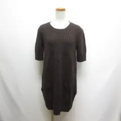 セオリーリュクス theory luxe アルパカ混 半袖 ニット ワンピース 38 茶 ブラウン チュニック ウール混 ポケット有り 日本製