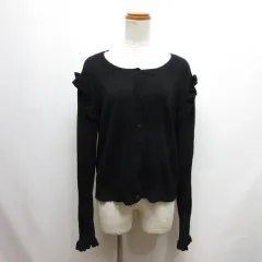 ザラ ZARA 長袖 フリル ニット カーディガン L 黒 ブラック