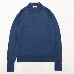 JOHN SMEDLEY　ジョンスメドレー　ニットポロ　長袖　ネイビー　ウール　イギリス製　メンズ　L　b00071