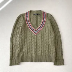 ローレンラルフローレン / LAUREN RALPH LAUREN ケーブルニット フェアアイル柄 ロゴ刺繍 クリケット セーター Vネック