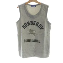 バーバリーブルーレーベル BURBERRY BLUE LABEL カットソー スウェット 38 グレー ノースリーブ ラウンドネック ロゴプリント /KW ■GY99