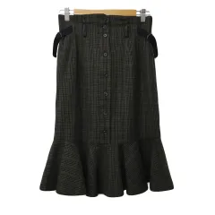 マダムニコル madame NICOLE スカート マーメイド タック ボタンダウン 膝丈 ハイウエスト ウール チェック 茶 黒 ブラウン ブラック