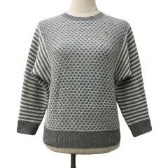 アーノルドパーマー Arnold Palmer セーター ニット クルーネック プルオーバー リブ 刺繍 ロゴ ストライプ 総柄 ドルマンスリーブ 長袖 2 白 グレー ホワイト