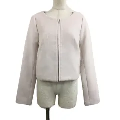 リエンダ rienda ジャケット ノーカラー シングル ジップアップ 無地 長袖 M ピンク