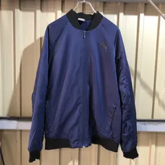 1584 PUMA ナイロンブルゾン ネイビー S プーマ ナイロンジャケット ワンポイント プリントロゴ フルジップ 古着卸 アメリカ仕入
