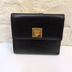 未使用級✨フェラガモ がま口 リザード ヴァラ ゴールド金具 三つ折り財布 黒 Salvatore Ferragamo サルヴァトーレフェラガモ ヴァラ 三つ折り財布