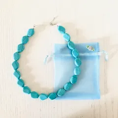 ターコイズブルー（ロック状）ネックレス☆アジャスト付き