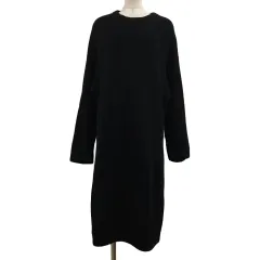 アズールバイマウジー AZUL by moussy ワンピース ニット Iライン ロング 無地 長袖 M 黒 ブラック