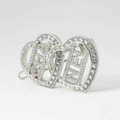 シャネル CHANEL ヘアアクセサリー シルバー ロゴ ハート ラインストーン ヘアクリップ