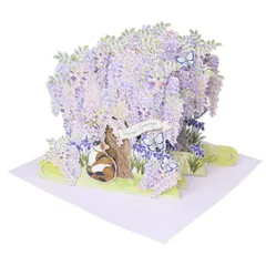 【メール便】グリーティングカード 春スライドポップアップカード 藤と猫 APJ メッセージカード 立体的 グッズ 