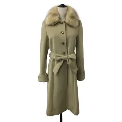 コムサイズム COMME CA ISM コート ステンカラー ロング アンゴラ ファー 無地 ベルト 長袖 M ベージュ