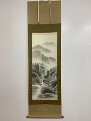 彩色山水画 香山作　掛け軸　絹本 香山作 彩色山水 肉筆絹本掛軸