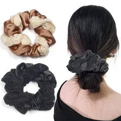 BIANHUAN シュシュ ボリューム 大人 大きめ ヘアゴム アクセサリー レディース ヘアアクセサリー レース 2点セット 髪留め 髪止め 髪どめ シンプル キレイめ 上品 結婚式 お呼ばれ パーティー 誕生日 クリスマス 卒業式 入学式 プレゼント ギフ