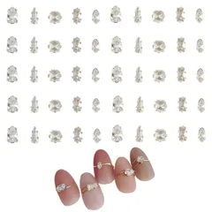 ネイル ラインストーン 台座付き 50個セット ネイルパーツ ストーン 小さい クリア クリスタル 四角 長方形 雫 ビジュー パーツ ネイルアート デコパーツ