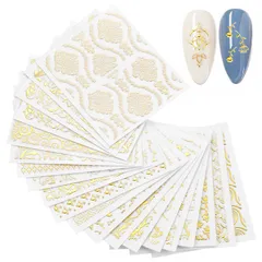 FRCOLOR ネイルシール ゴールド 3D 極薄ネイルステッカー 20枚セット 手の爪 レース花 ネイルデザイン 貼るだけ簡単 ネイルアートシール 爪に貼るだけ 結婚式 デート パーティー用 ジュエリーネイルアート