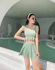 水着 レディース 体型カバー 可愛い フリル 小胸 水着  水着 タンキニ  水着 タンキニ 露出控えめ セパレート 上下セット スカート