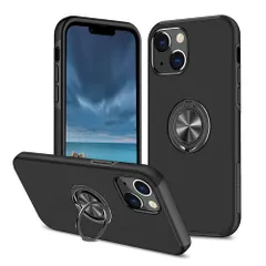 アイフォン14 ケース リング付き 耐衝撃 TPU 二重構造 iPhone 14 用 バンカー リング カバー Uovon スマホケース リングつき スタンド機能 車載ホルダー対応 擦り傷防止 落下防止 おしゃれ ? ブラック