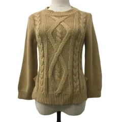 クローラ crolla セーター ニット プルオーバー クルーネック ケーブル編み 長袖 茶 ブラウン