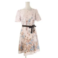 ウィルセレクション WILLSELECTION ワンピース ひざ丈 半袖 ウエストマーク 花柄 水彩 M ピンク /CK12 ■GY61