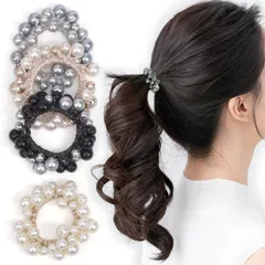 BIANHUAN ヘアゴム パール おしゃれ かわいい シュシュ ヘアアクセサリー 髪留め まとめ髪 ボリューム シンプル 大人 上品 ゴールド ベージュ ホワイト レディース カジュアル 小物 ファッション ギフト