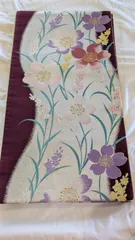 【美品】紫と白地に花柄の袋帯