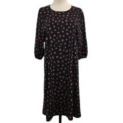 ロッソ ROSSO アーバンリサーチ ワンピース Aライン 膝丈 総柄 七分袖 黒 赤 ブラック レッド