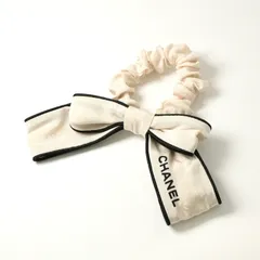 シャネル CHANEL ヘアアクセサリー ホワイト ブラック ココマーク ロゴ リボン シュシュ ヘアゴム