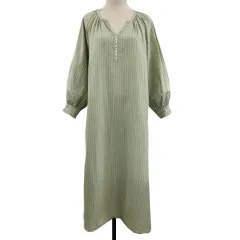 スタディオクリップ Studio Clip natural by clip ワンピース シャツ Iライン ストライプ 長袖 F 緑 ベージュ グリーン