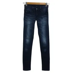 サムシング something パンツ デニム ジーンズ スキニー ロング ジップフライ ストレッチ 24×28 紺 青 ネイビー ブルー