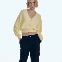 ZARA　ザラ　カーディガン　ニット　イエロー　ビジュー