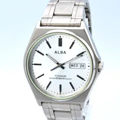 SEIKO セイコー ALBA アルバ VX43-0AG0 Watch 腕時計10気圧防水 チタン 軽量 デイデイト シルバー 新品バッテリー クリーニング済み
