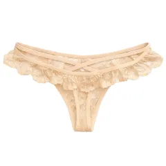 Tバック Gストリング ショーツ レディース 総レース ストリング バッククロス フリル 花柄 透け感 紐パン ランジェリー 下着 セクシー 可愛い 大人 女性用 8014