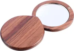 コンパクトミラー 携帯鏡 木製 スライド式 手鏡 化粧鏡 丸型 旅行 持ち運びしやすい ポケットミラー 贈り物  c-198