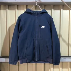 1589 NIKE ジップアップパーカーナイロンジャケット ネイビー L ナイキ フルジップ ワンポイント プリントロゴ ダウンジャケット 古着卸 アメリカ仕入