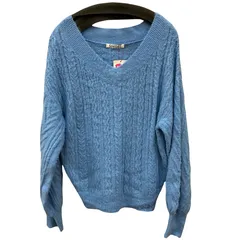 MN4 Snidel スナイデル ニット 長袖 アクリル ナイロン Vネック ドロップショルダー ケーブル編み ハイゲージ レディース  M ブルー 2000002548485