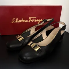 Salvatore Ferragamo サルヴァトーレフェラガモ パンプス ヴァラ バックストラップ レザー 6.5 23.5cm 黒 ブラック