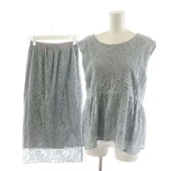 トラッゾドンナ Torrazzo Donna セットアップ シャツ ブラウス ノースリーブ フレアスカート ひざ丈 総レース 水色 ライトブルー /AN25