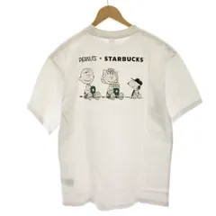 ピーナッツ PEANUTS × STARBUCKS Tシャツ カットソー S M 白 ホワイト 半袖 スヌーピープリント /HN