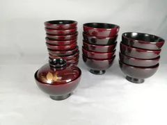 【茶事道具】松葉蒔絵汁椀　十客セット　漆器　懐石道具389