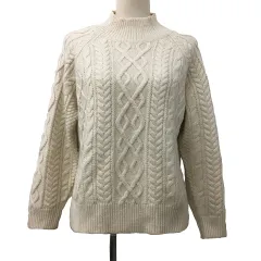 シンプリシテェ SIMPLICITE セーター ニット プルオーバー タートルネック リブ ケーブル編み スリット 長袖 白 ベージュ ホワイト