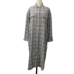 ニコアンド Niko and.. シャツワンピース Iライン ロング チェック 長袖 4 L ベージュ 緑 グリーン