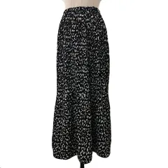 クラシカルエルフ CLASSICAL ELF スカート フレア プリーツ ロング 総柄 ウエストゴム イージー M-L 黒 白 ブラック ホワイト