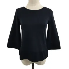 アンタイトル UNTITLED セーター ニット プルオーバー ラウンドネック 無地 七分袖 1 黒 紺 ブラック ネイビー