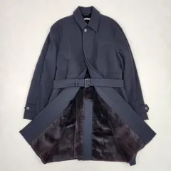 PRADA　ロングコート　プラダ　希少　裏地ファー　毛皮　ベルト付き　ブラック　Lのサムネイル