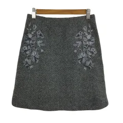 プロポーション ボディドレッシング PROPORTION BODY DRESSING スカート 台形 ミニ ウール 刺繍 総柄 1 グレー 白 ホワイト