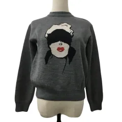 ジーヴィージーヴィー G.V.G.V セーター ニット プルオーバー クルーネック ジャガード ウール 長袖 0/S グレー 黒 ブラック