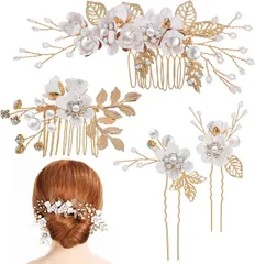 髪飾り 和装髪飾り ヘアアクセサリー 4点セット 大人 和装 着物 かんざし ヘッドドレス パール ホワイト  c-200