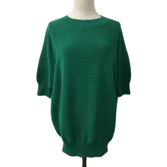 インディヴィ INDIVI セーター ニット プルオーバー ラウンドネック ラメ リネン混 ドルマンスリーブ 七分袖 38 緑 グリーン