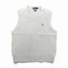 Polo Ralph Lauren 90年代 Vネック コットンニット ベスト L ベージュ スモールポニー刺繍