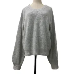 ミスティウーマン mysty woman セーター ニット プルオーバー Vネック メランジ 無地 長袖 F グレー